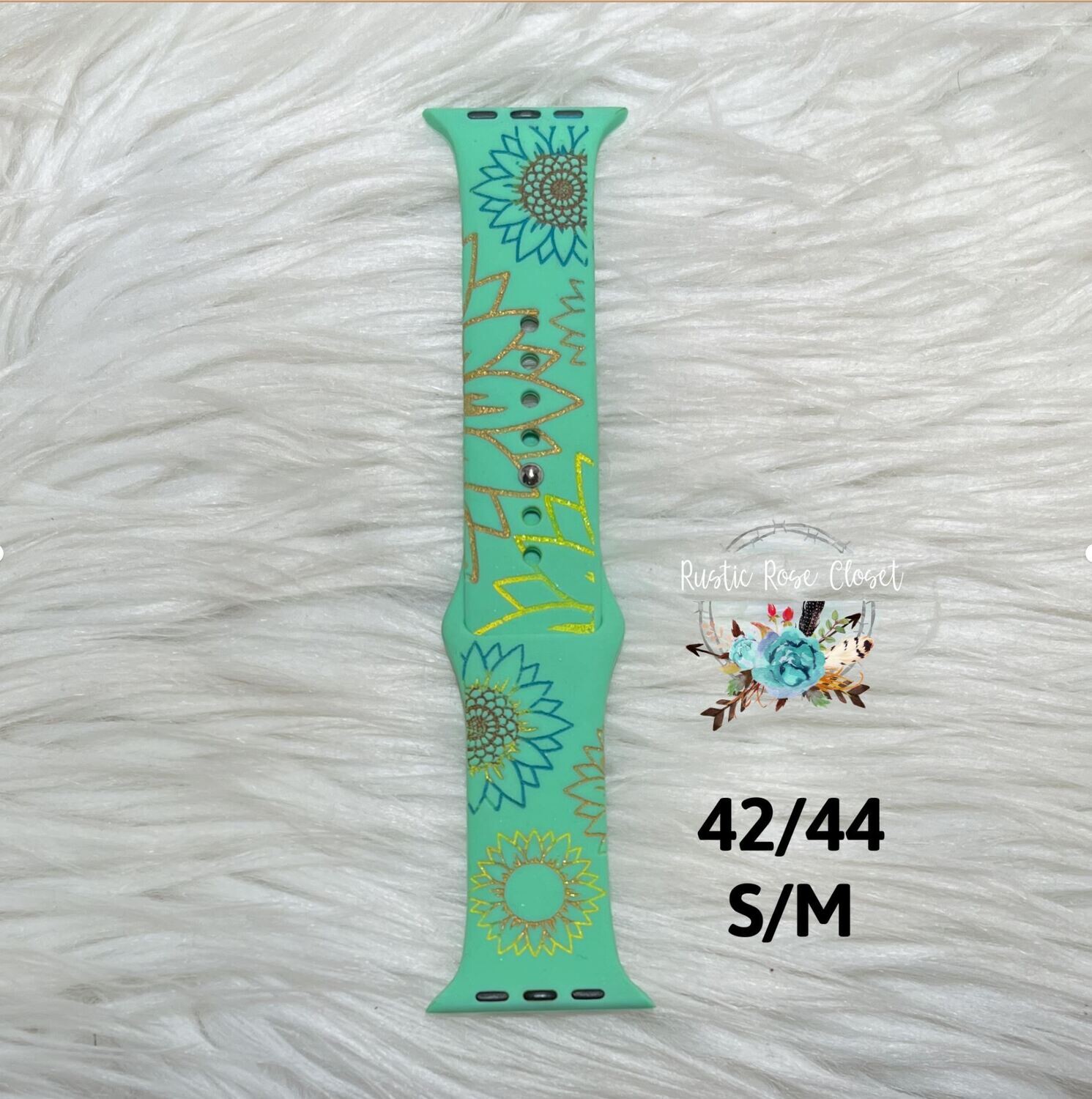 Engraved 42-44 Watchbands for Apple Watch - Mint Band Sunflower