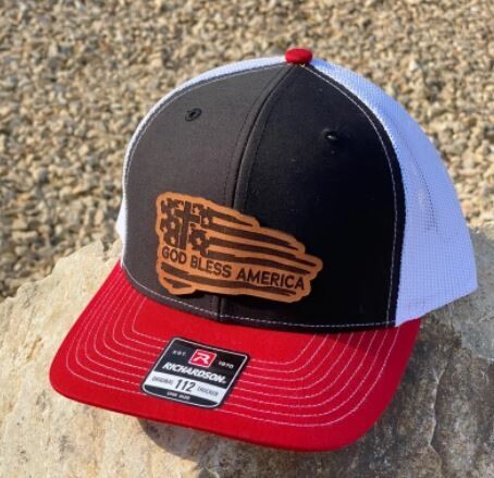 Black/Red/White God Bless America Cross Flag Leather Patch on Richardson 112