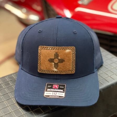 Richardson Navy SnapBack 112 with Brown Cowhide Rectangle Rope Zia Patch 
