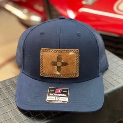 Richardson Navy SnapBack 112 with Brown Cowhide Rectangle Rope Zia Patch 
