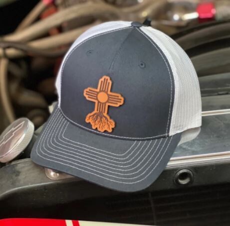 Charcoal/White Leather Zia Roots Patch Richardson Snapback 112
