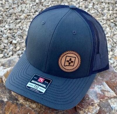 Richardson SnapBack 112 Charcoal Navy Hat with Round Rope NM Zia Leather Patch 