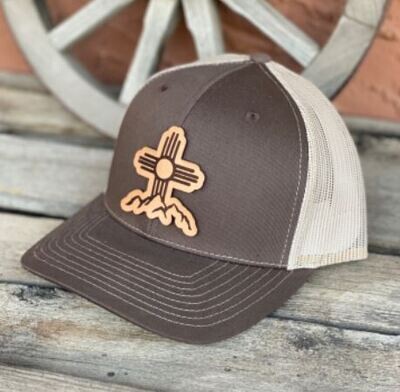 Coffee/Tan Zia Mountain Leather Patch Richardson Snapback 112 Hat