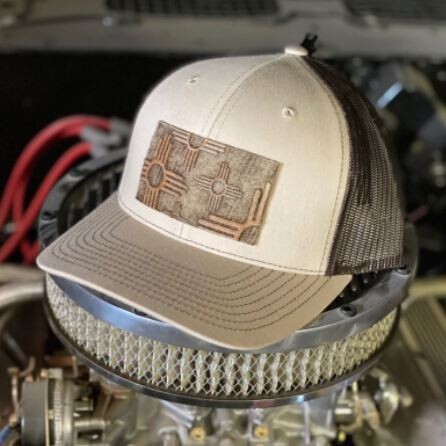 Richardson SnapBack 112 Khaki and Coffee Hat with Cowhide Rectangle Zias Patch 
