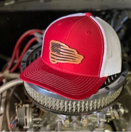 Richardson SnapBack 112 Red/White with Flag Leather Patch 
