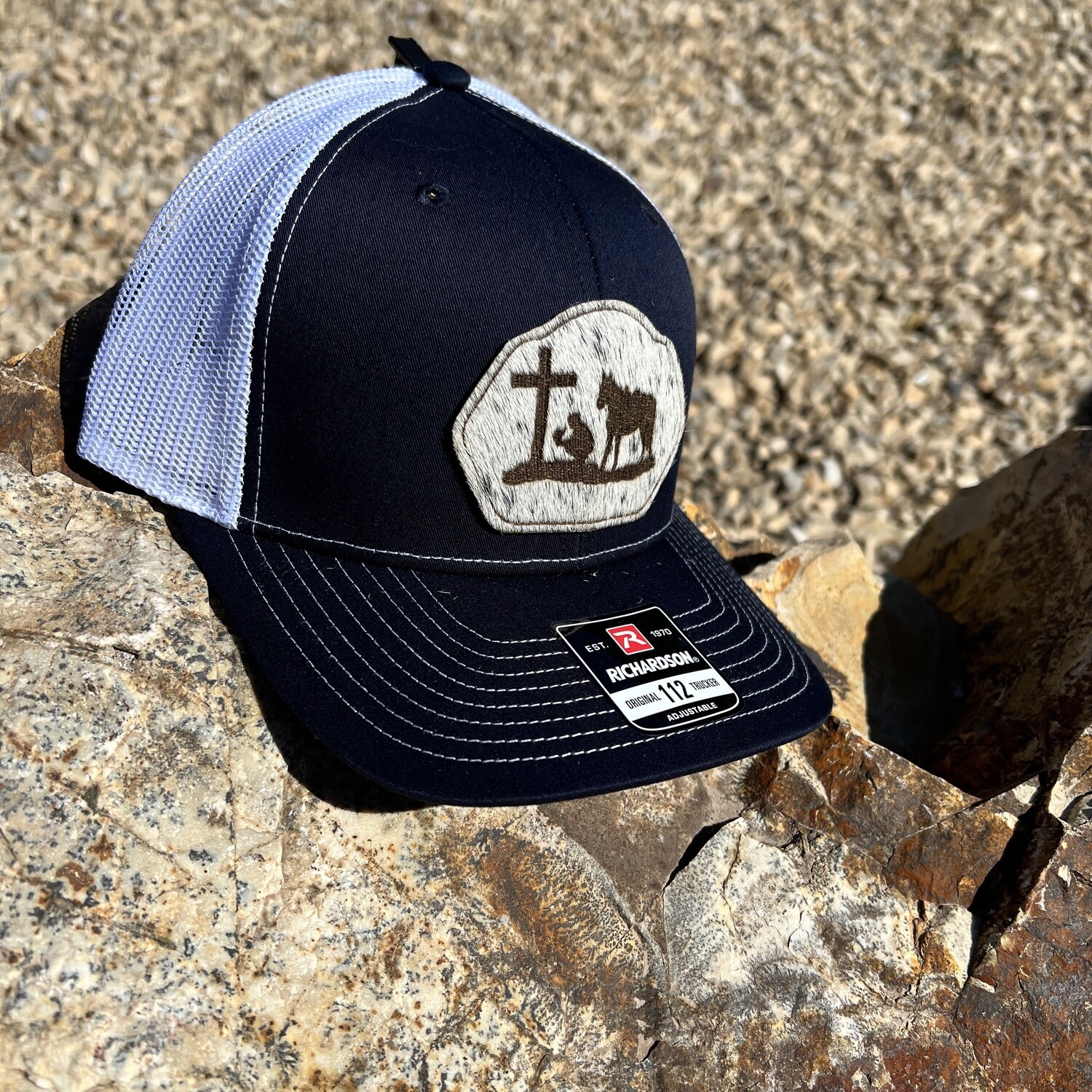 Richardson SnapBack 112 Navy Hat with Cowhide Zia Mountain Patch - Regular