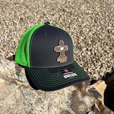 Charcoal/Neon Green Zia Roots Cowhide Richardson 112 Hat