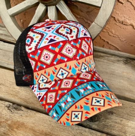 Aztec Criss Cross Ponytail Hat 
