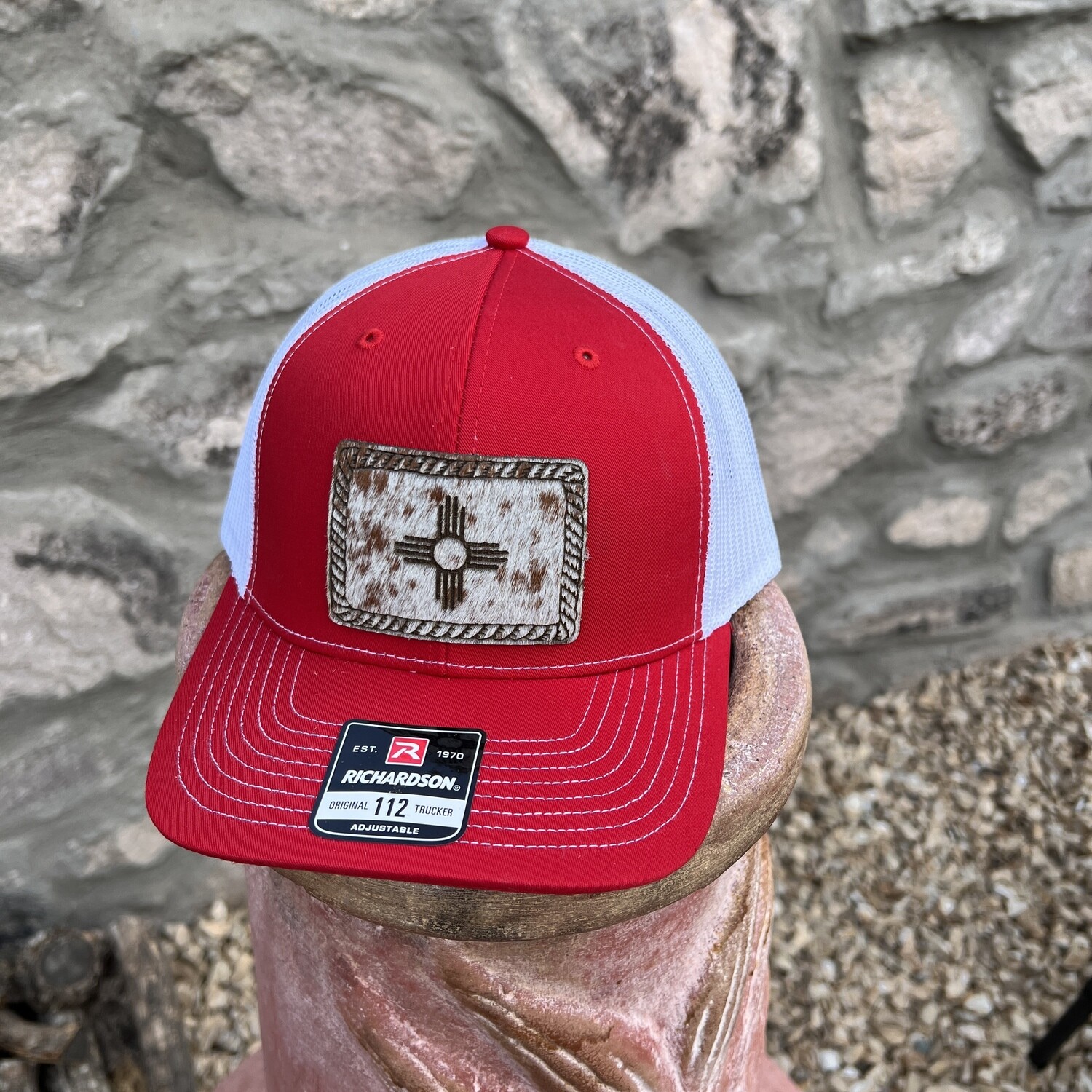 Red/White Zia Rope Cowhide Patch Richardson 112 Snapback Hat