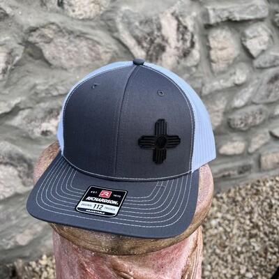 Richardson Snapback 112 Charcoal/White with Small Black Leather Zia Side Patch