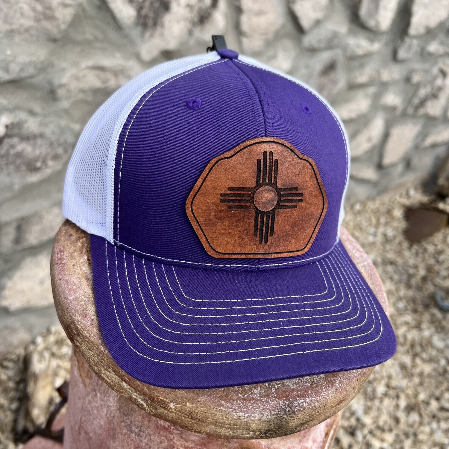 Richardson Snapback 112 With Leather Zia Patch -Purple/White