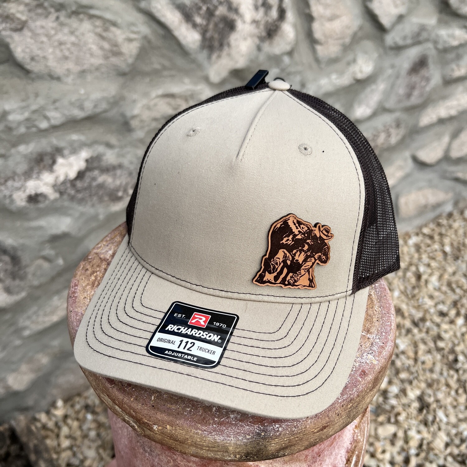 Richardson Snapback 112 With Leather Rodeo Patch Tan/Coffee 