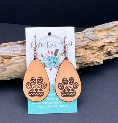 Aztec Paw Print Leather Teardrop Earrings 