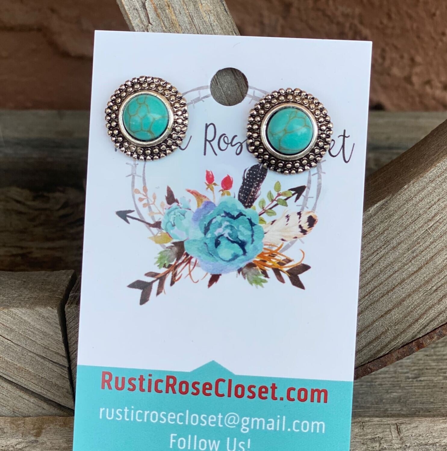 Turquoise Silver Round Post Earrings 