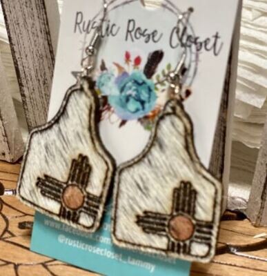 Cowhide Ear Tag Zia Earrings - Regular