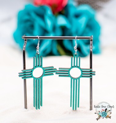 Zia Wood Earrings 3&quot; - Teal