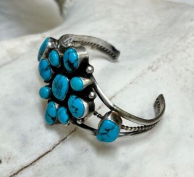 Navajo Turquoise Sterling  Multi Stone Cuff Bracelet