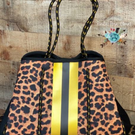 Neoprene Leopard and Gold Tote Bag -