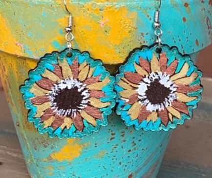 Sunflower Hand-painted Leather Earrings 