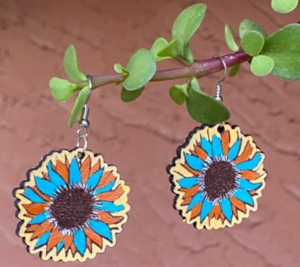 Sunflower Hand-painted Leather Earrings