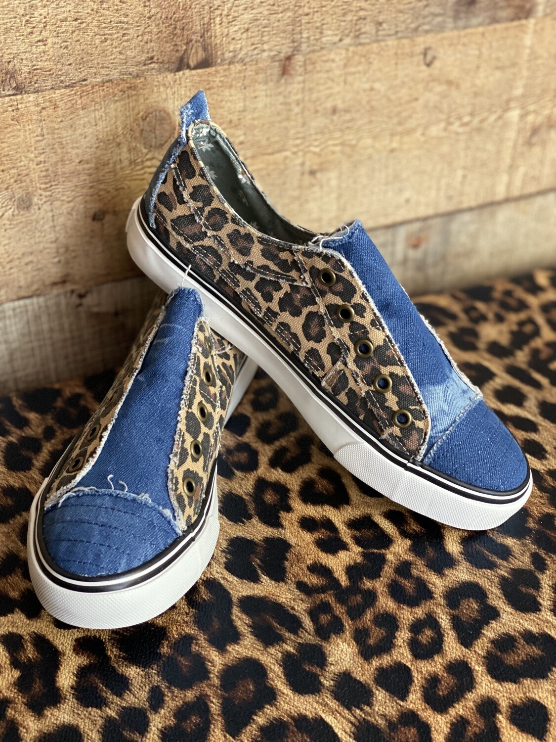 Very G Denim & Leopard Slip On Sneakers - 9