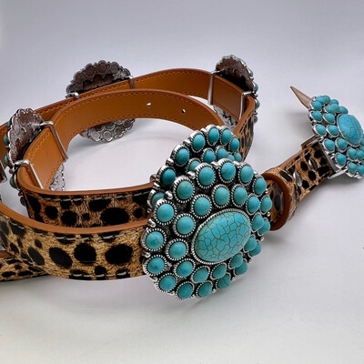 Turquoise Leopard Faux Leather Belt S/M