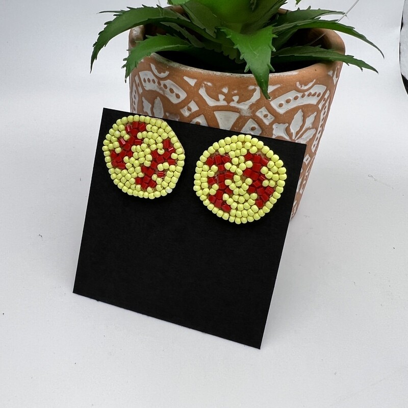 Softball Seed Bead Stud Earrings 