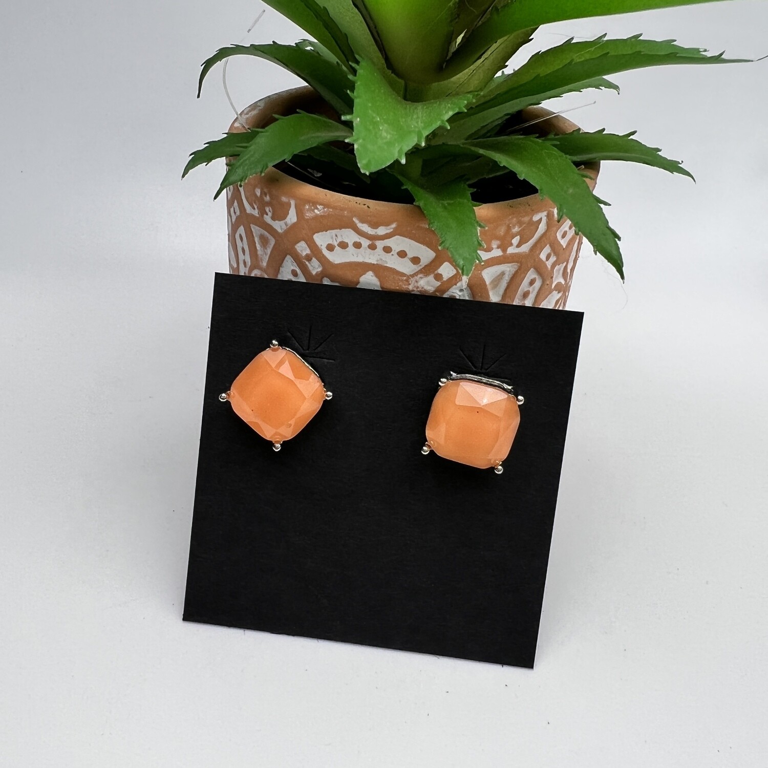 Pearl Orange Cushion Cut Stud Earrings 
