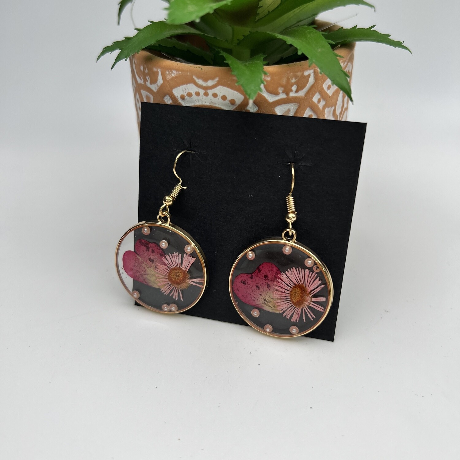 Pink Petal & Pearls Flower Earrings 