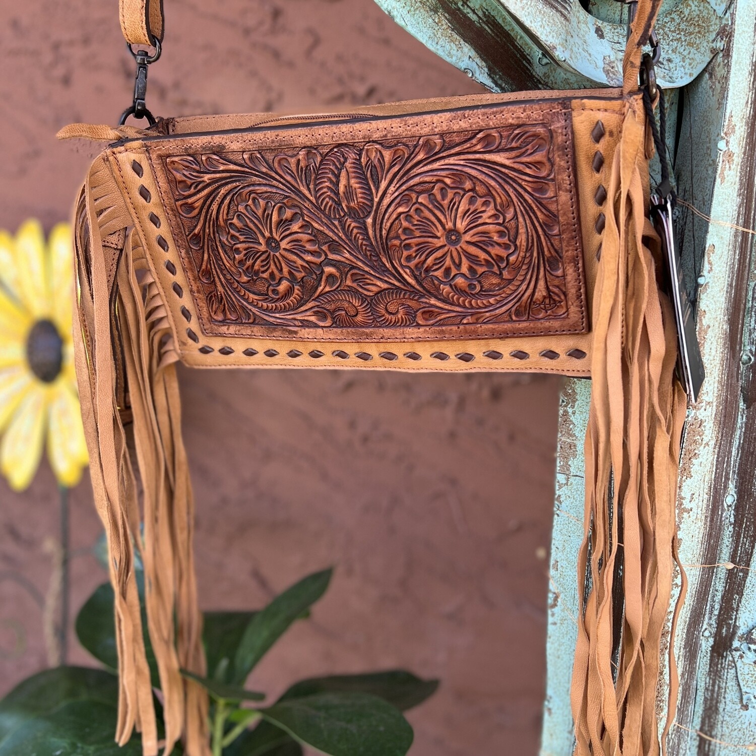 American Darling Dark Brown Crossbody Bag with Tooled Leather Flap