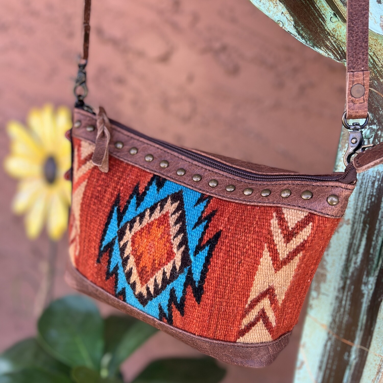 American Darling Red Saddle Blanket Crossbody with Leather