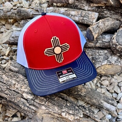 Zia Leather Patch Hat -Red Blue White Snapback