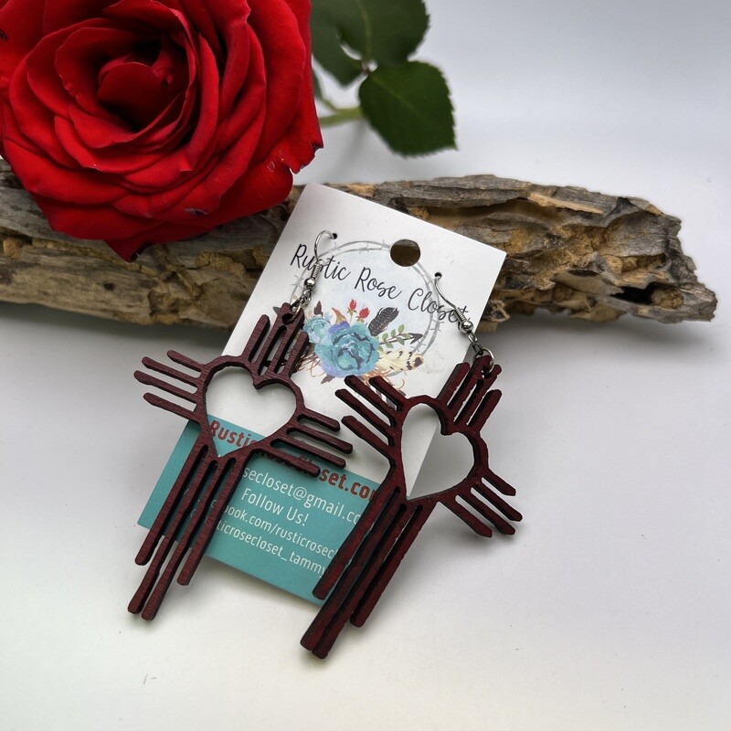 3&quot; Crimson Zia Heart Wood Earring