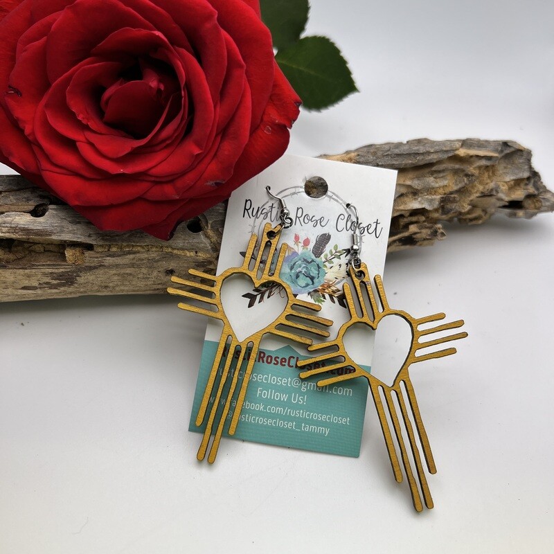 3&quot; Yellow Zia Heart Wood Earring