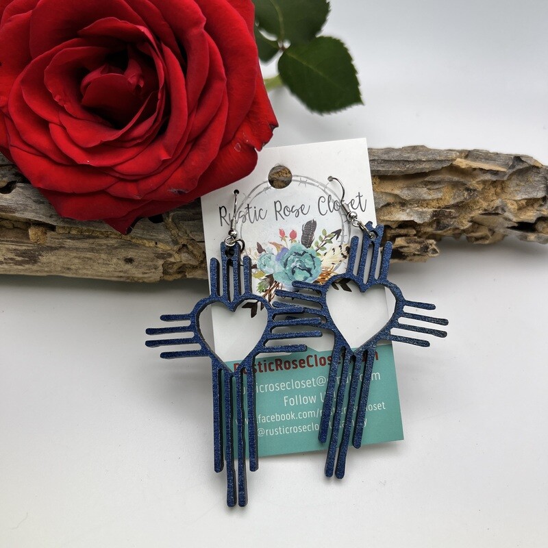 3&quot; Navy Zia Heart Wood Earring