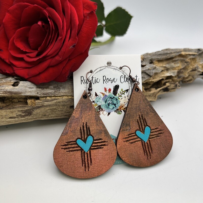 3&quot; Heart Zia Copper Teardrop with Turquoise Zia 