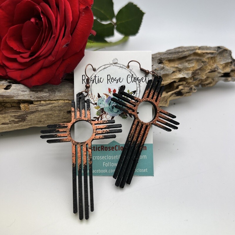 3&quot; Zias Black Copper Wood Earrings