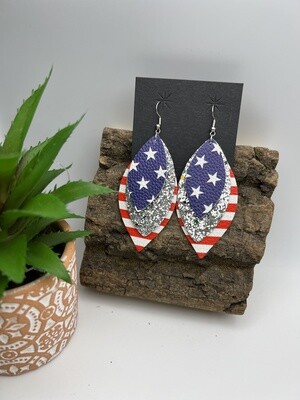 Patriotic Oblong Glitter Layered Earrings 