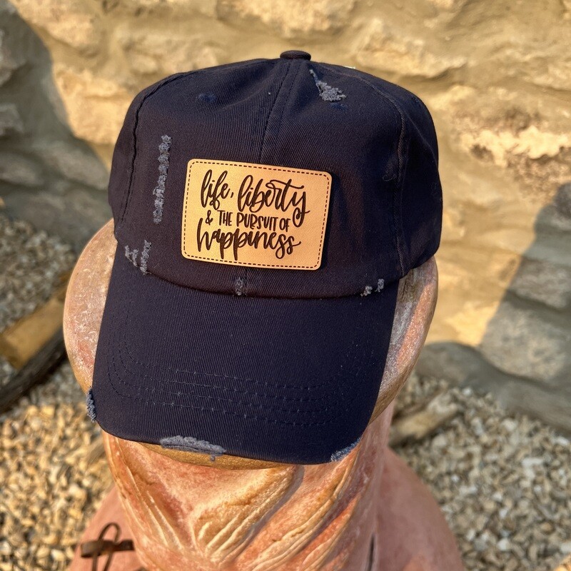 Life, Liberty &amp; In the Pursuit of Happiness Leather Patch Black Hat 