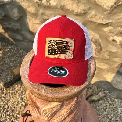  America Flag Leather Patch Ponytail Hat 