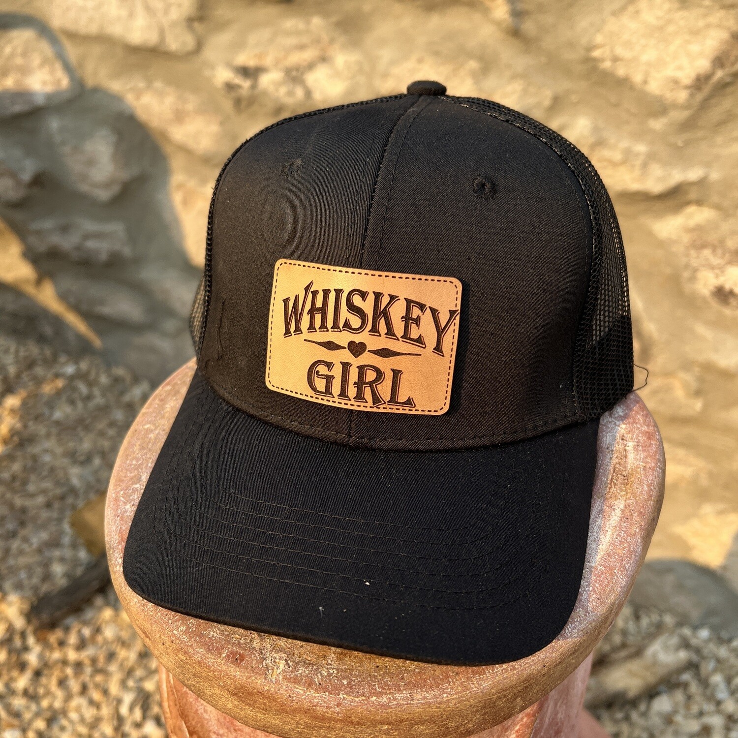 Whiskey Girl Leather Patch Black Hat 