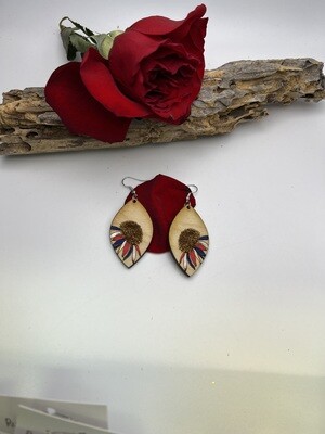 Sunflower Diamond Teardrop Wood Earrings Red White Blue