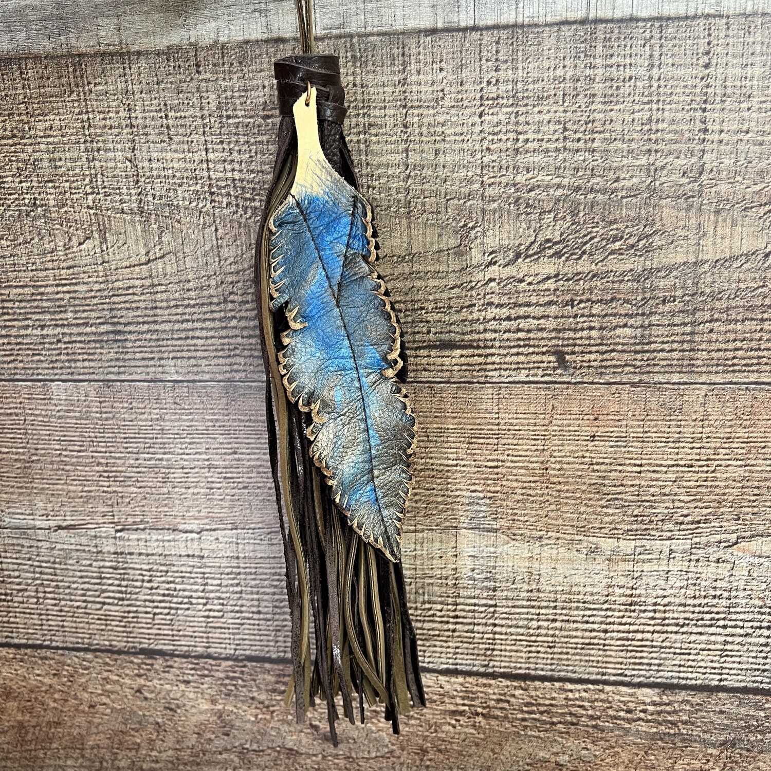 Feather Accent Brown with Blue Handcrafted Clip On Accent