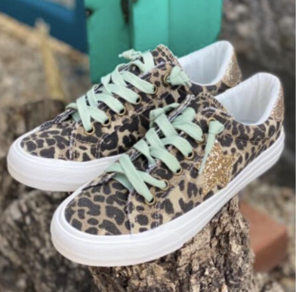 Leopard Sneakers with Rose Gold Star & Teal Laces by Veryg - 10