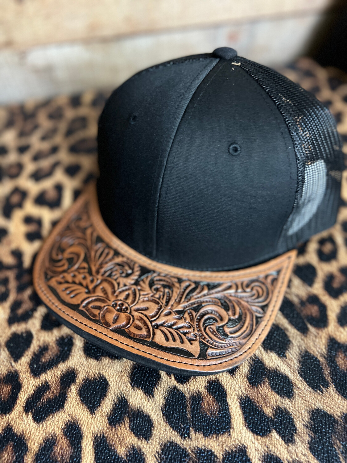Leather Tooled Hat-Tooled 