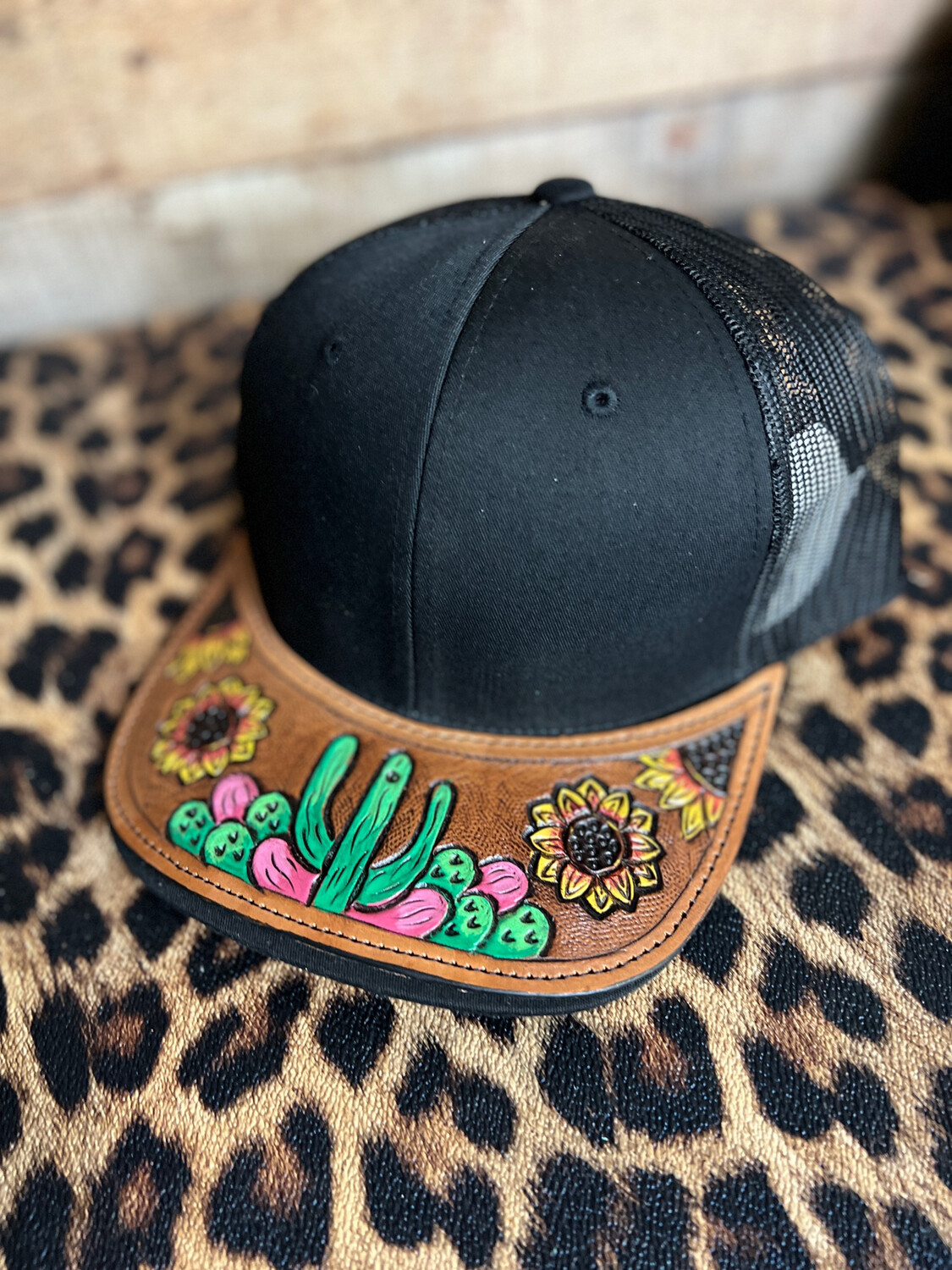 Leather Tooled Hat-Cactus