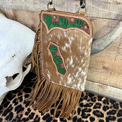 Cowhide Crossbody with Cactus Tooled Leather Design