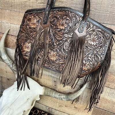 Leather Tooled with Fringe American Darling Bag