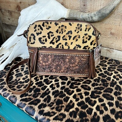 Leopard Hide with Tooled Pocket American Darling Bag