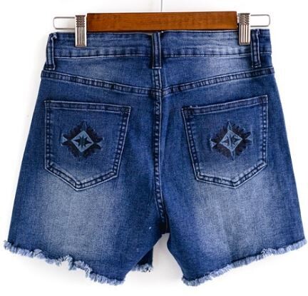 June Bug Dark Denim Shorts with Aztec Embroidered Pocket Design - XL